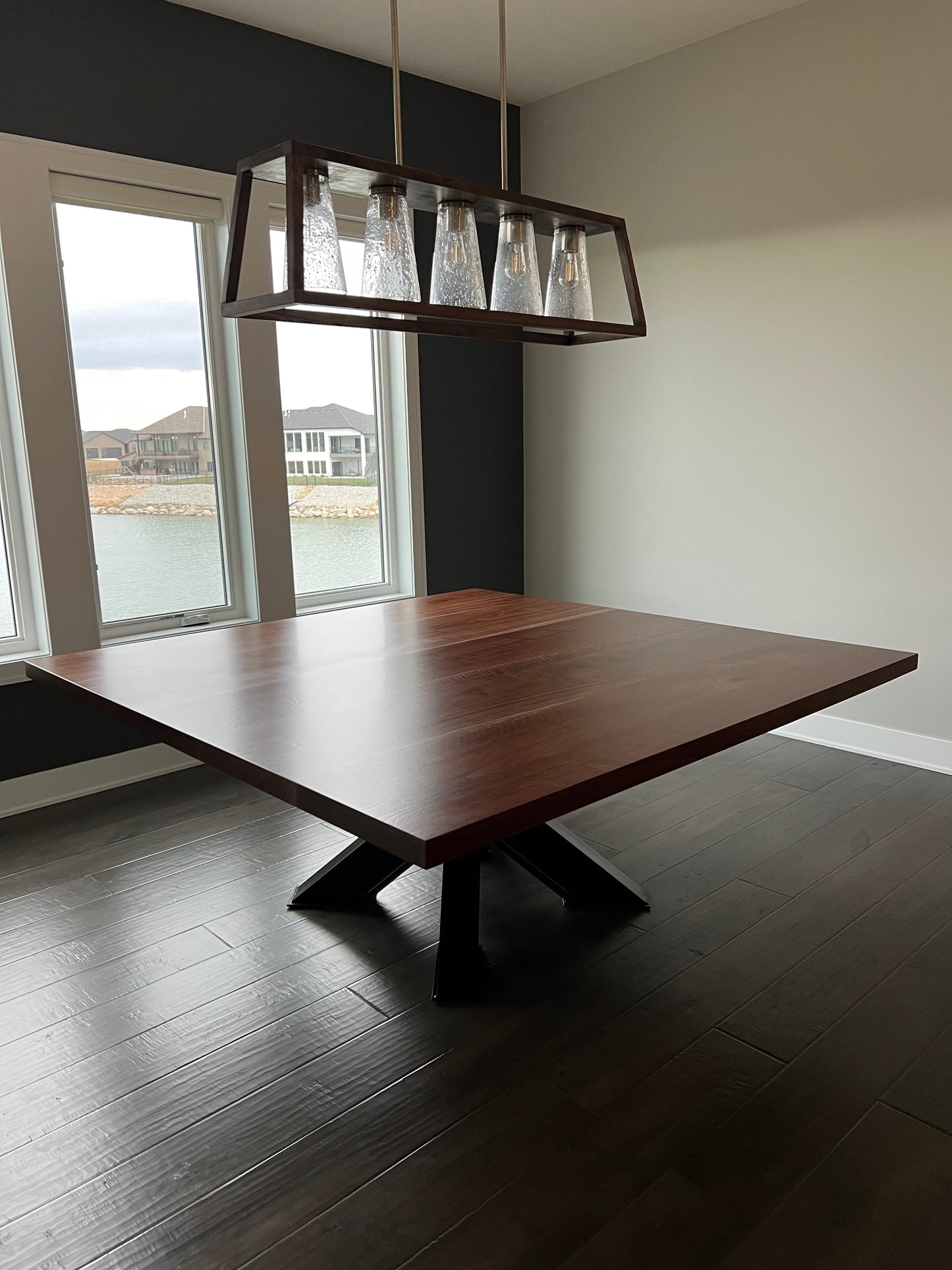 Dining Table, steel frame, Solid Black Walnut Top....2.5" thick