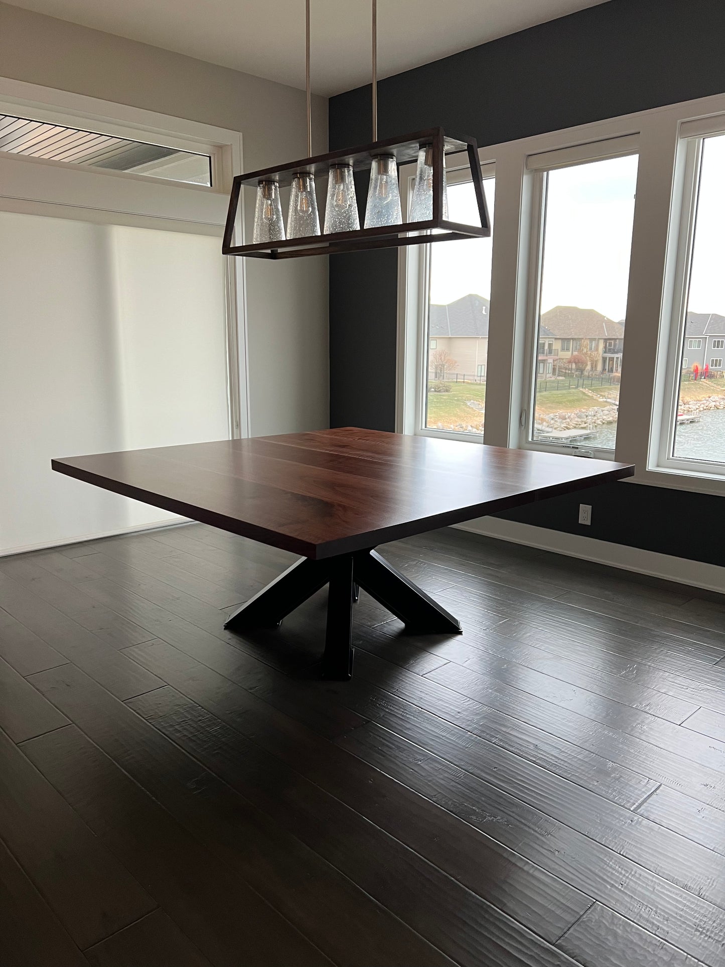 Dining Table, steel frame, Solid Black Walnut Top....2.5" thick