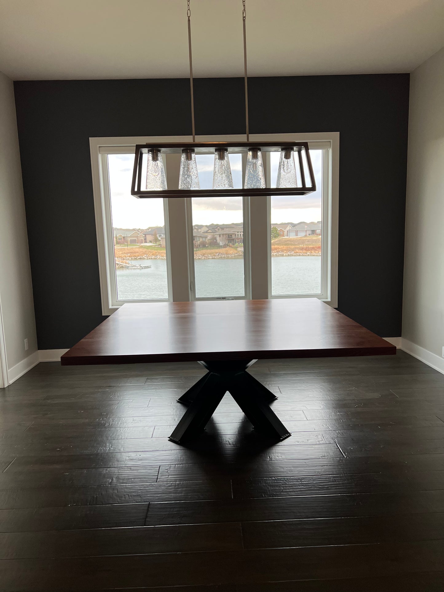Dining Table, steel frame, Solid Black Walnut Top....2.5" thick