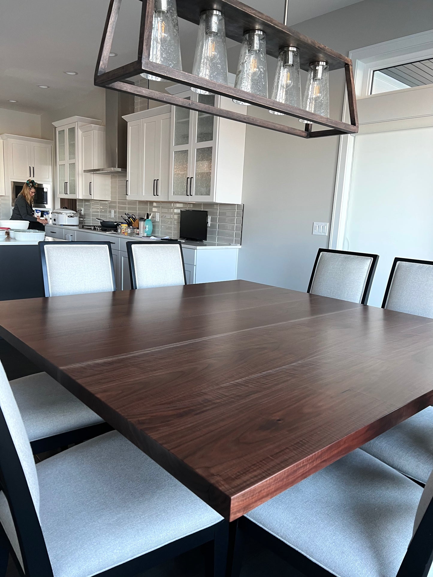 Dining Table, steel frame, Solid Black Walnut Top....2.5" thick